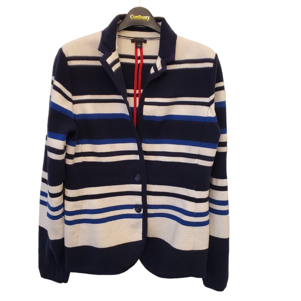 Ann Taylor Medium Cotton Wool Blend Stripe Sweater Blazer Office Work